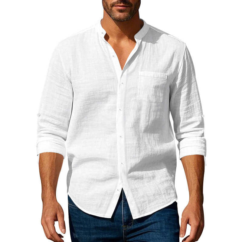 Long Sleeve Stand Collar Shirt Wit