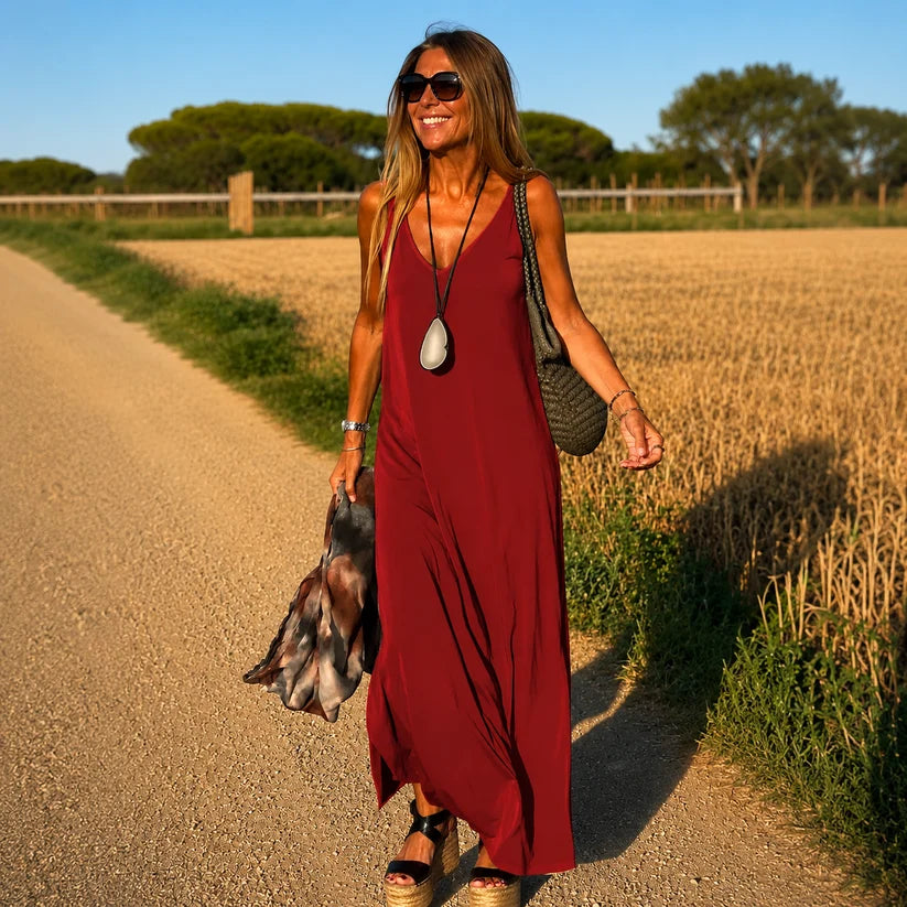 Robe Élégance Lumière Col V Longue Femme