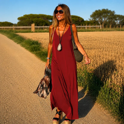 Robe Élégance Lumière Col V Longue Femme