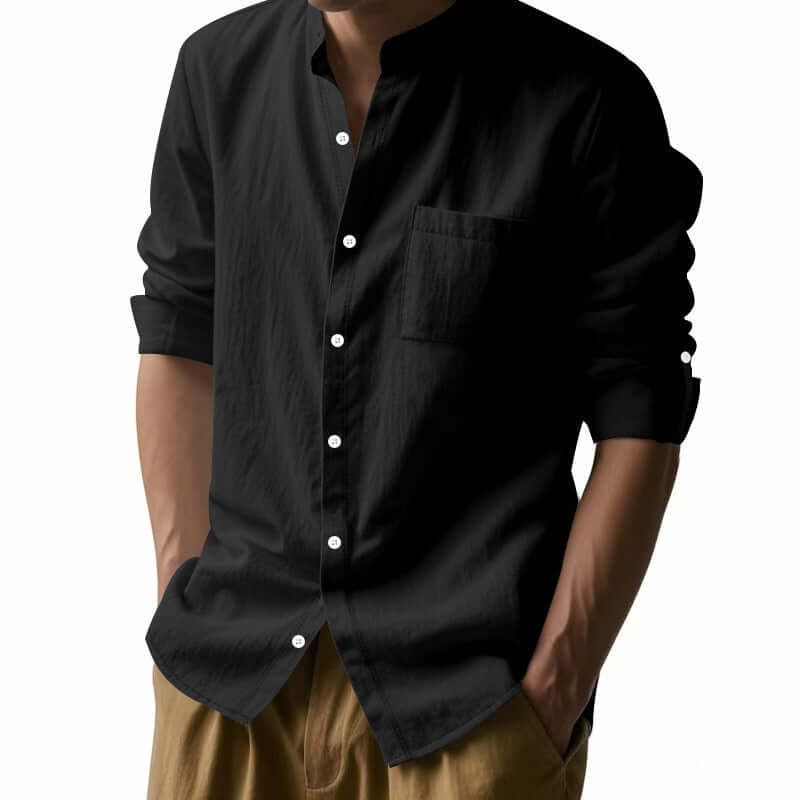Long Sleeve Stand Collar Shirt Wit