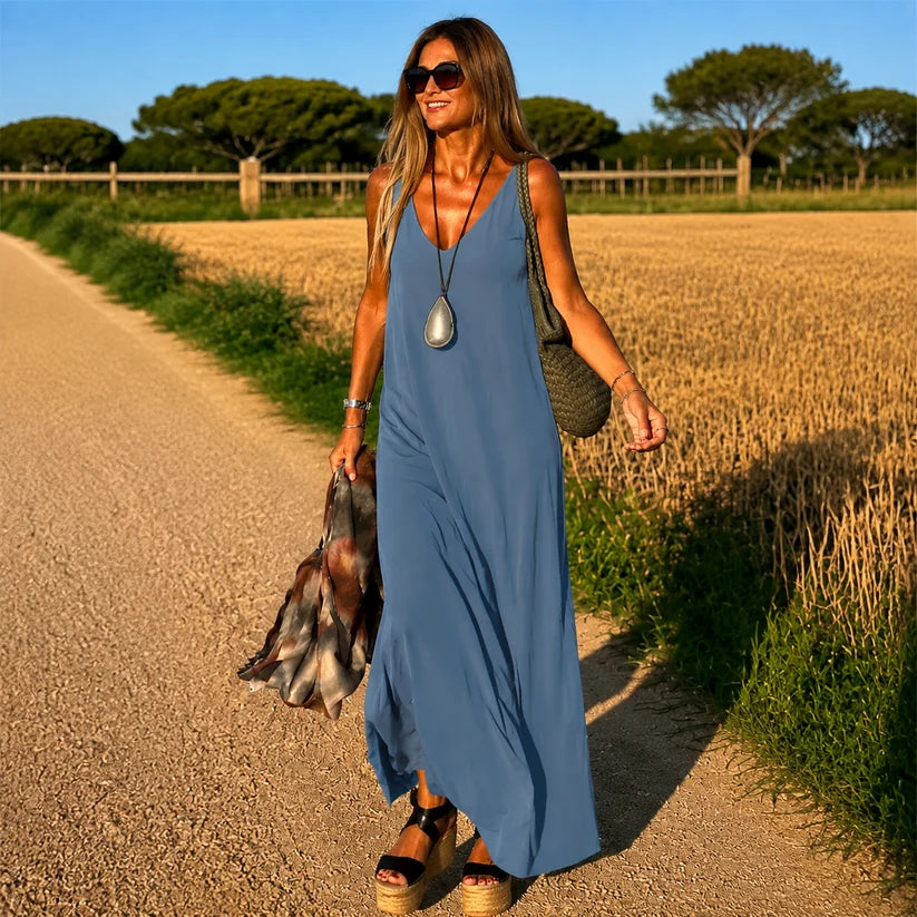 Robe Élégance Lumière Col V Longue Femme
