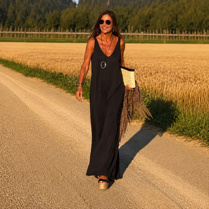 Robe Élégance Lumière Col V Longue Femme