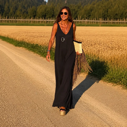 Robe Élégance Lumière Col V Longue Femme