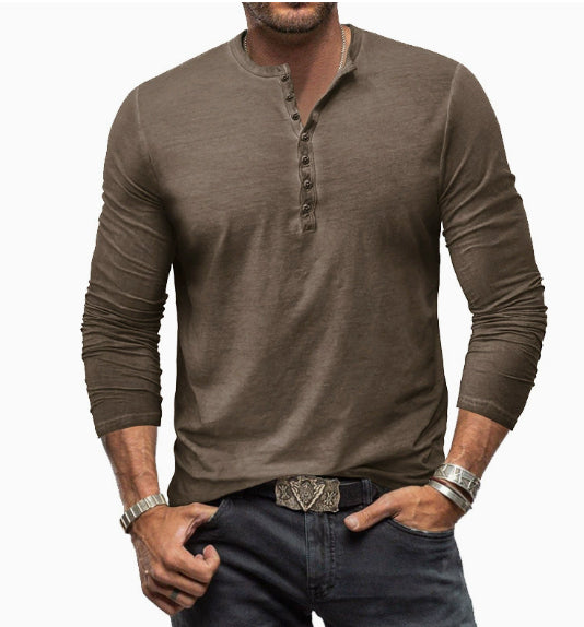 Button Washed Old V-neck Men's T-shirt
