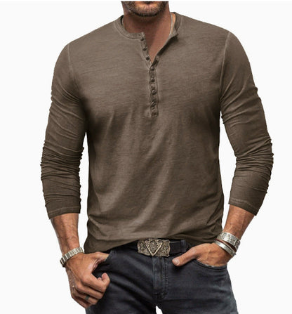 Button Washed Old V-neck Men's T-shirt