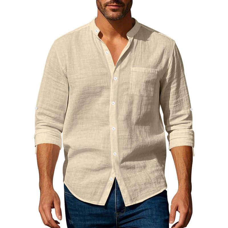 Long Sleeve Stand Collar Shirt Wit