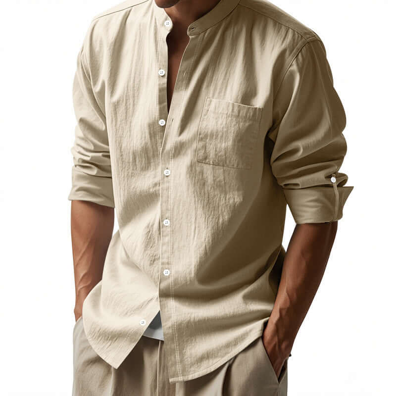 Long Sleeve Stand Collar Shirt Wit