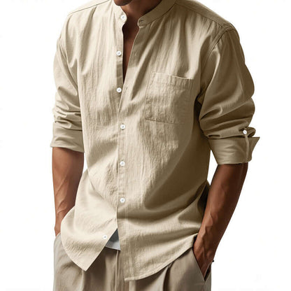 Long Sleeve Stand Collar Shirt Wit