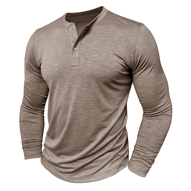  Men's Long-sleeved Henry Collar T-shirt