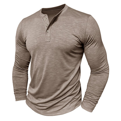  Men's Long-sleeved Henry Collar T-shirt