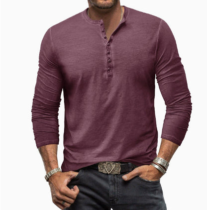 Button Washed Old V-neck Men's T-shirt