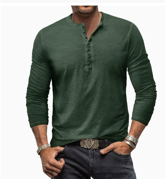 Button Washed Old V-neck Men's T-shirt