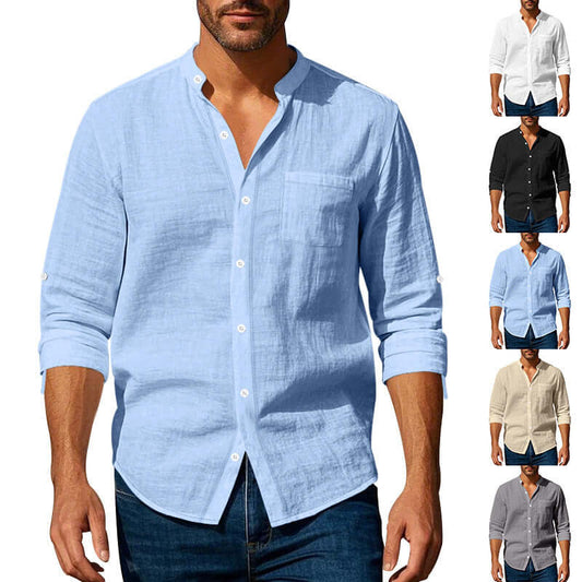 Long Sleeve Stand Collar Shirt Wit