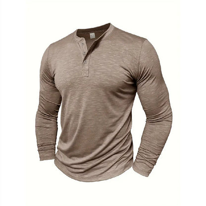  Men's Long-sleeved Henry Collar T-shirt