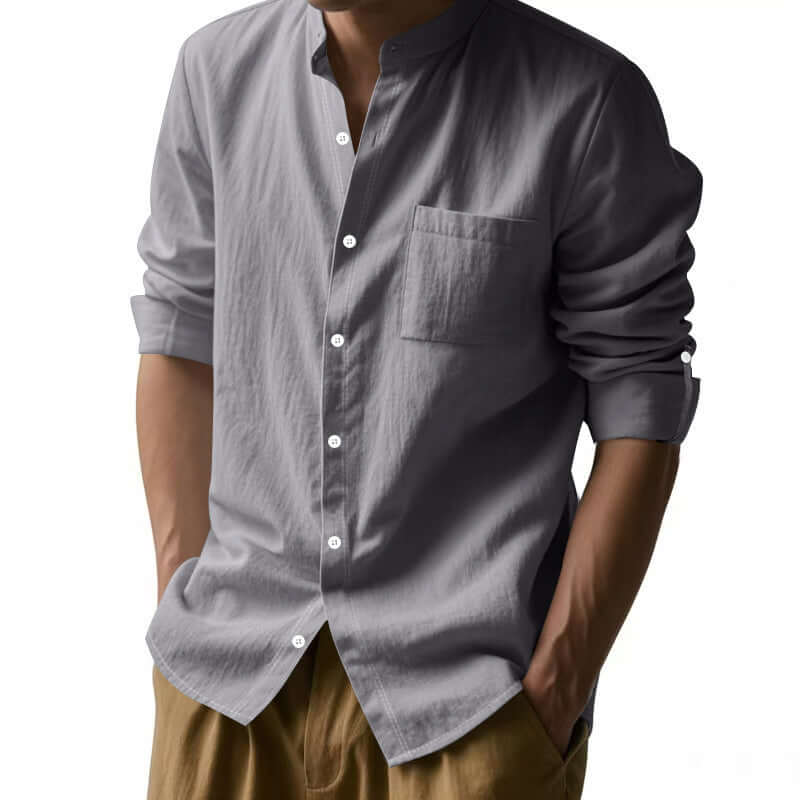 Long Sleeve Stand Collar Shirt Wit