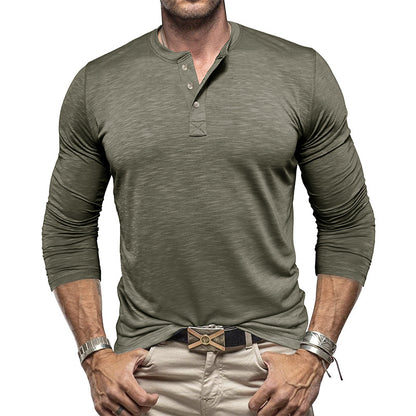  Men's Long-sleeved Henry Collar T-shirt